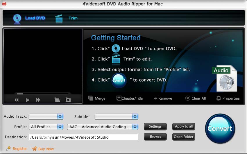 Screenshot of 4Videosoft DVD Audio Ripper for Mac 3.1.06