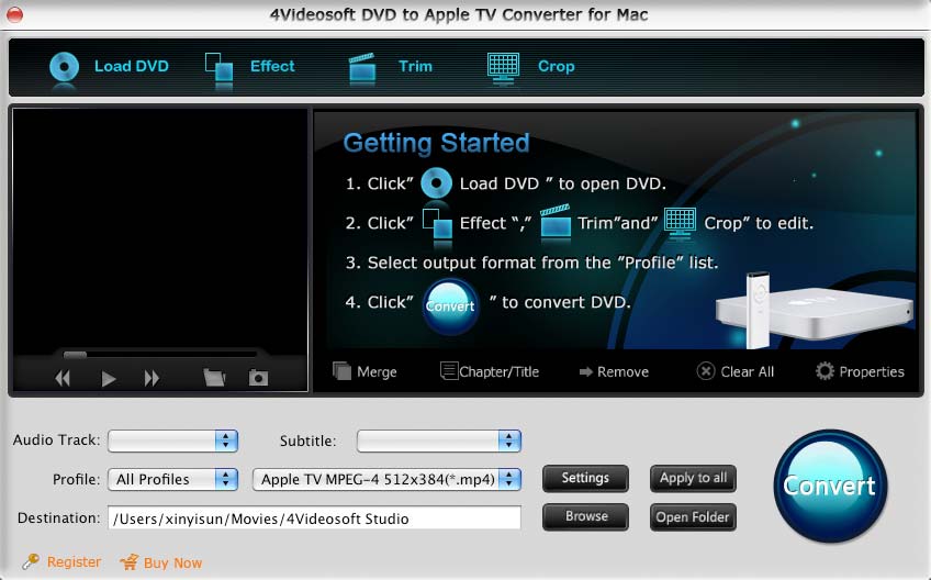 Screenshot of 4Videosoft Mac DVD to Apple TV Converter