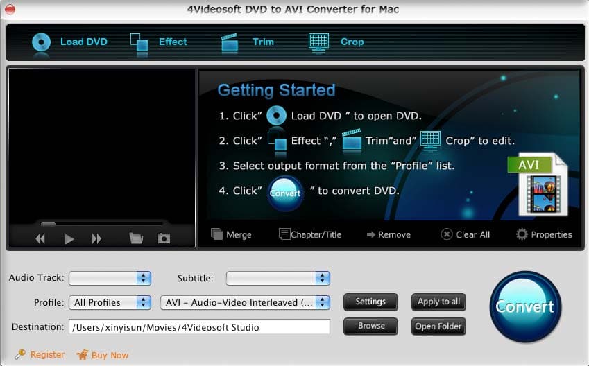 Screenshot of 4Videosoft DVD to AVI Converter for Mac