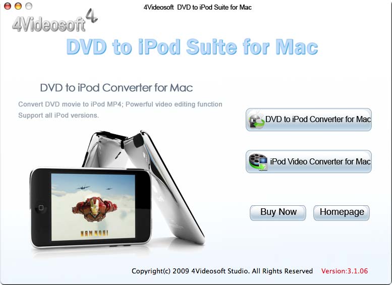 screenshot of 4Videosoft DVD to iPod Suite for Mac DVD to iPod Mac, Mac iPod Converter, convert DVD to iPod Mac, convert video to i