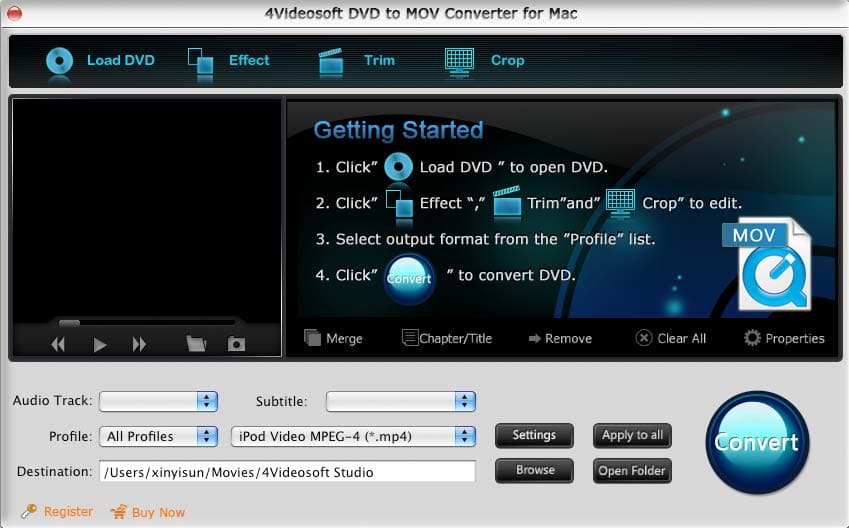 Screenshot of 4Videosoft DVD to MOV Converter for Mac