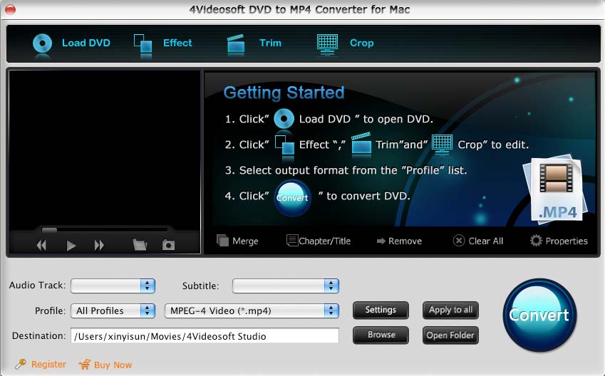 Screenshot of 4Videosoft DVD to MP4 Converter for Mac