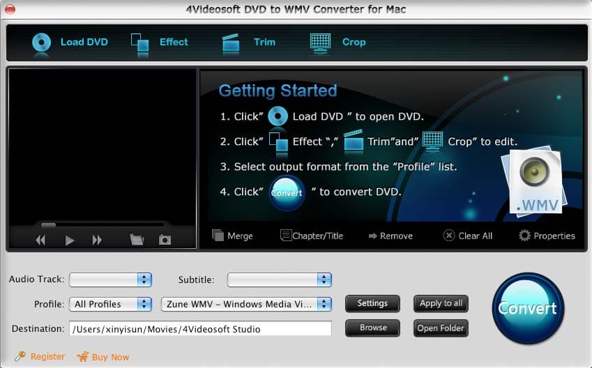 Screenshot of 4Videosoft DVD to WMV Converter for Mac 3.1.06