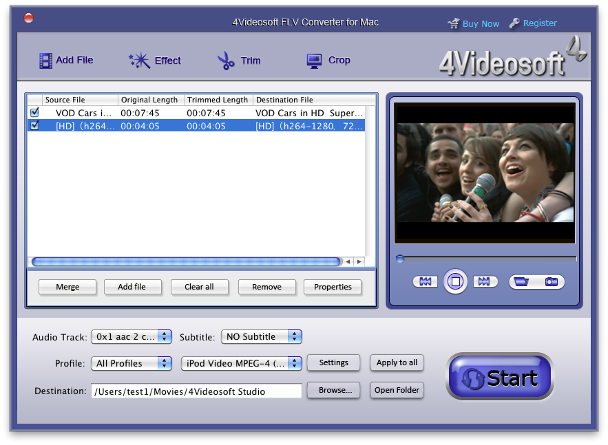 Screenshot of 4Videosoft FLV Converter for Mac