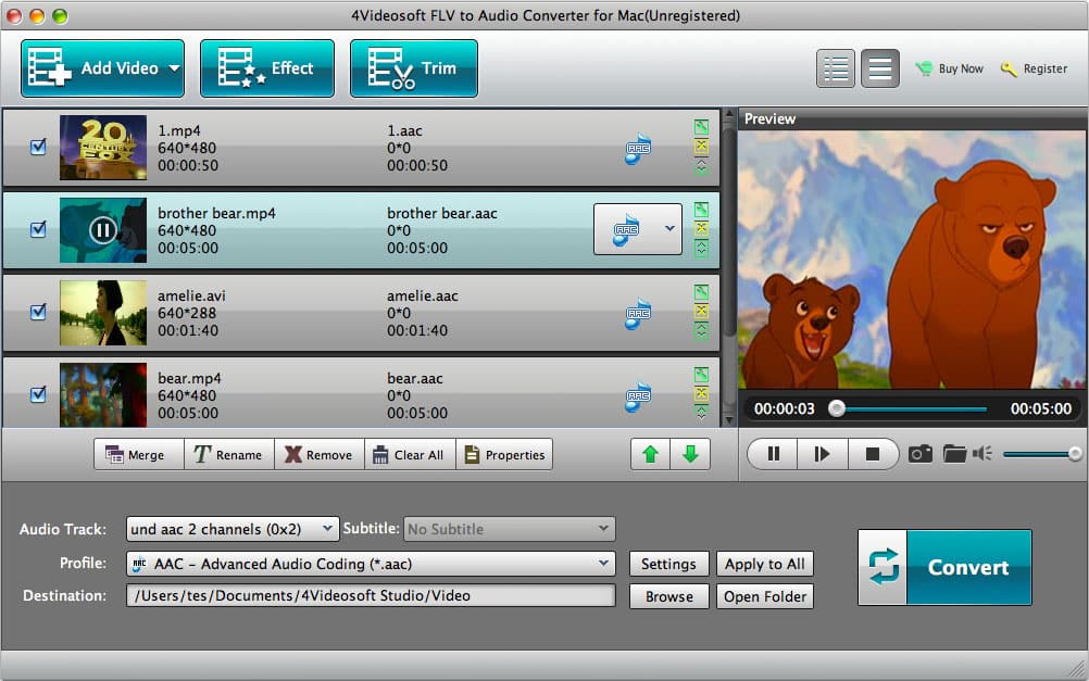 Screenshot of 4Videosoft Mac FLV to Audio Converter
