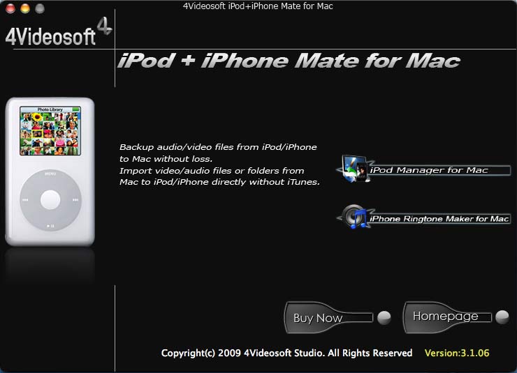 Screenshot of 4Videosoft iPod + iPhone Mate for Mac 3.1.18