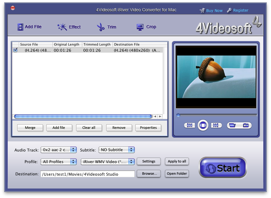 Screenshot of 4Videosoft Mac iRiver Video Converter