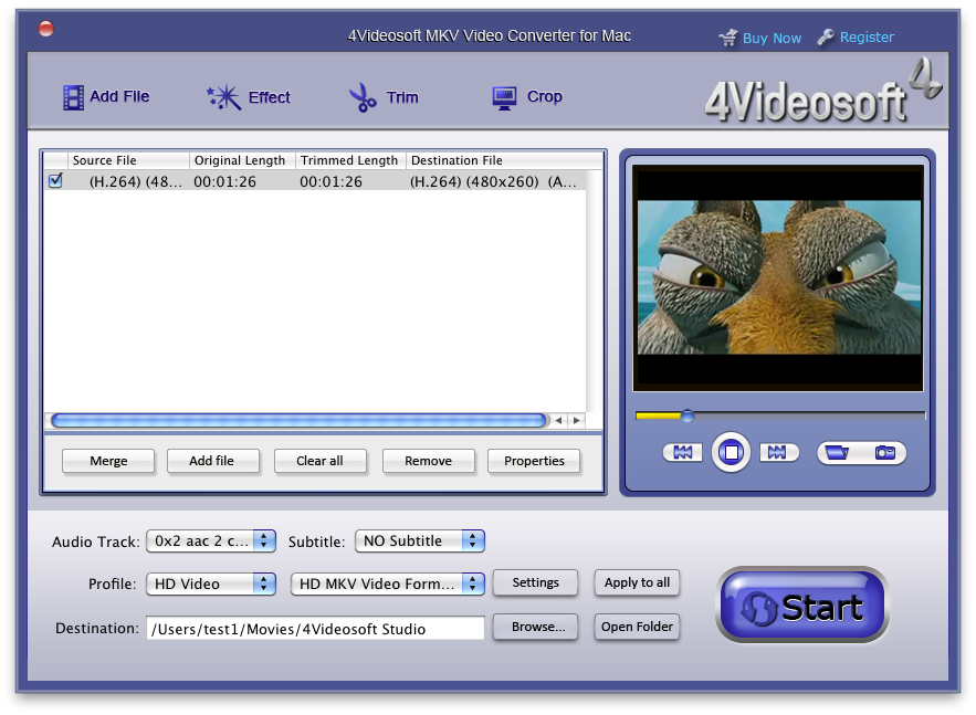 Screenshot of 4Videosoft MKV Video Converter for Mac