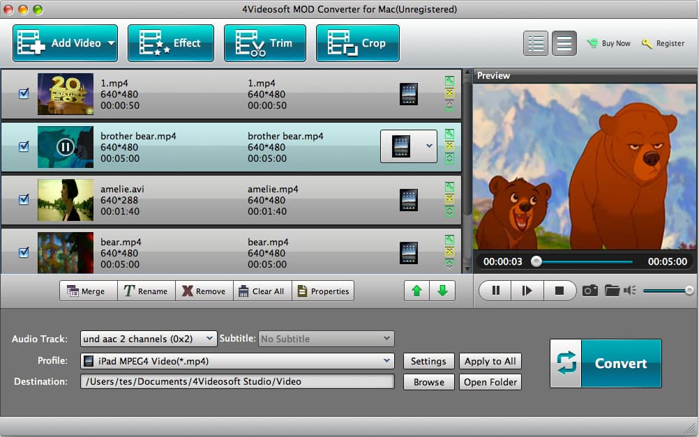 Screenshot of 4Videosoft Mod Converter for Mac