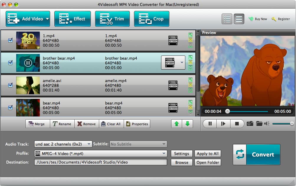 Screenshot of 4Videosoft MP4 Video Converter for Mac