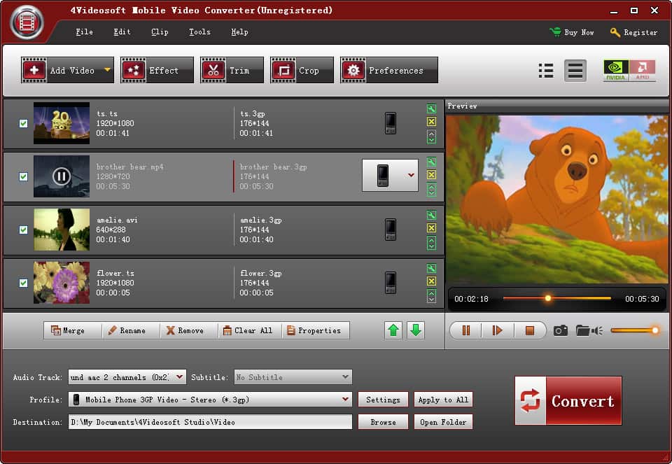 Screenshot of 4Videosoft Mobile Video Converter