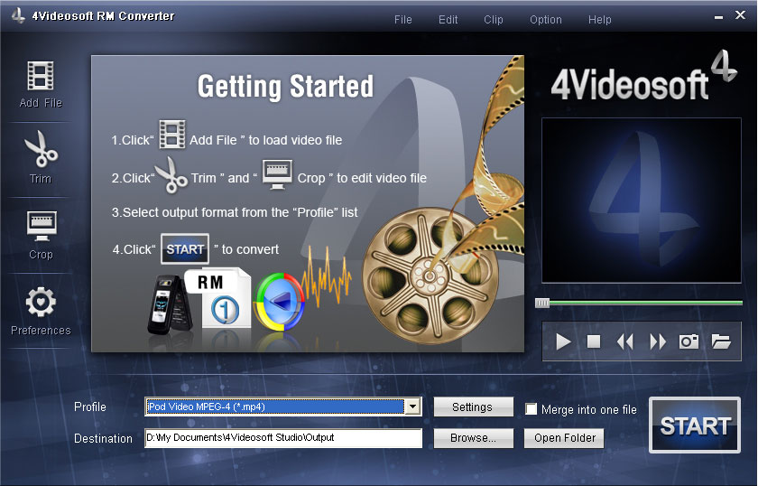 4Videosoft RM Converter can convert RM, RMVB to MP3, MP4, FLV, AVI, etc.