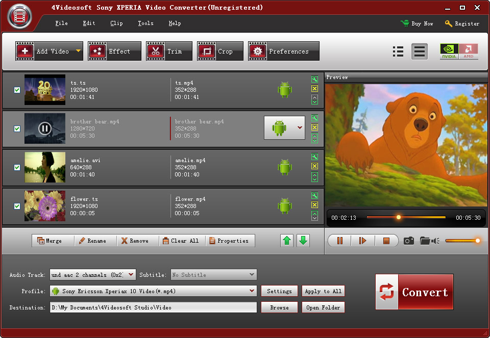 Screenshot of 4Videosoft Sony XPERIA Video Converter