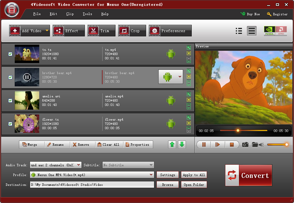 4Videosoft Video Converter for Nexus One Screenshot