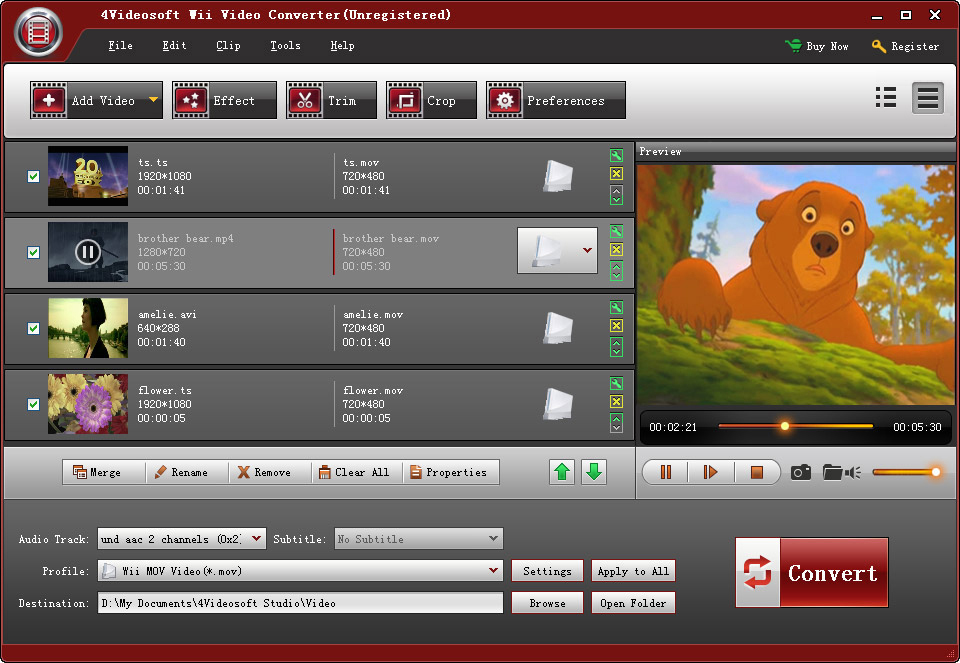 Screenshot of 4Videosoft Wii Video Converter 3.2.08