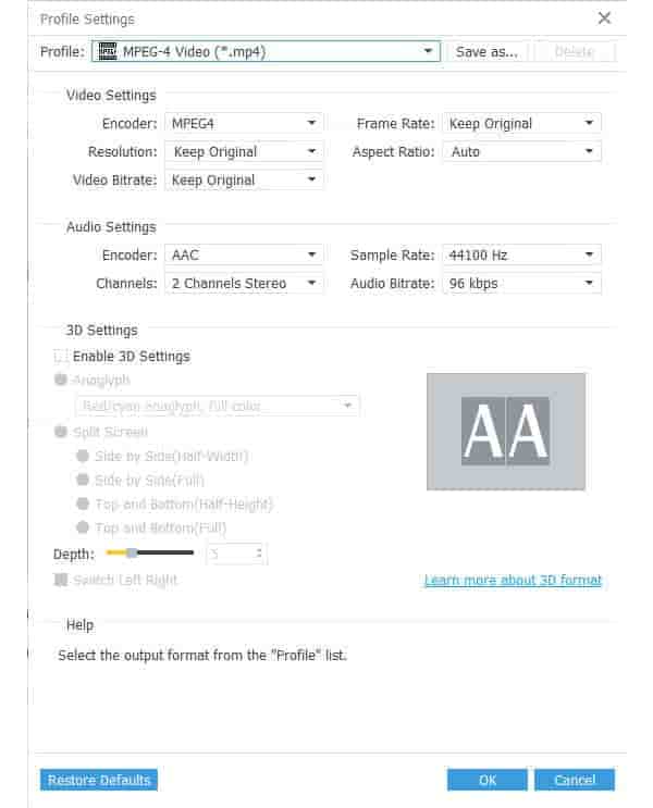 set video profile