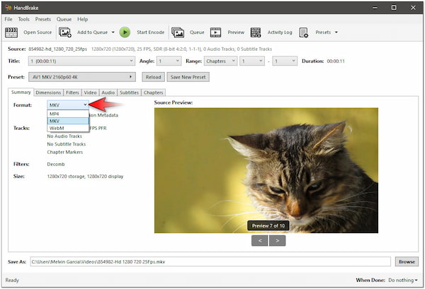 Select MKV Format