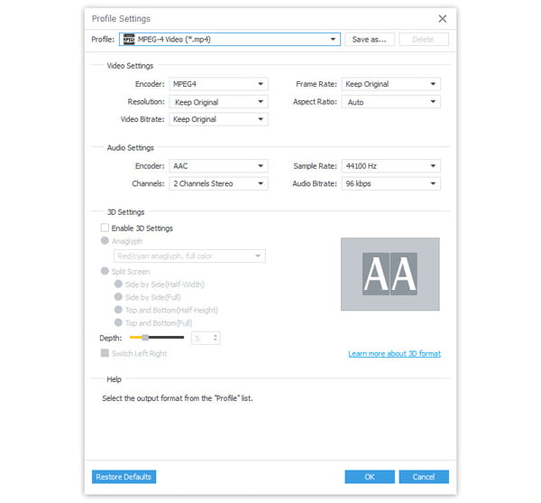 Select AVI as the output profile