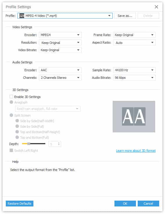 Select AVI as the output profile