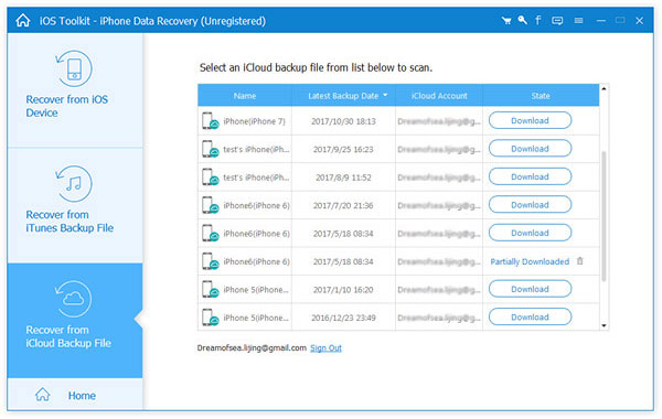 Ripristina dal file di backup di iCloud