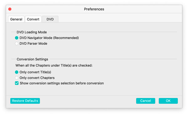 Preferences DVD Settings