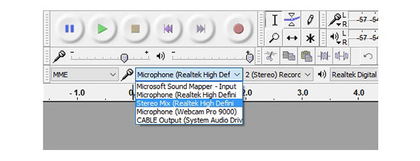 Audio opnemen op Audacity Stereo Mix