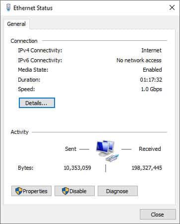 Status da Ethernet